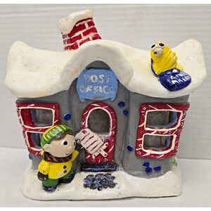 Vintage Giftco Christmas Village Post Office Ceramic Votive Candle Holder House